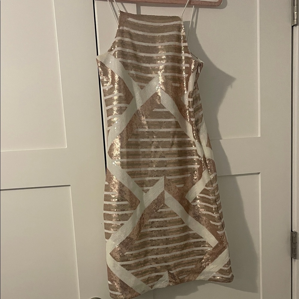 River Island Gold and Cream Sequin Midi Dress